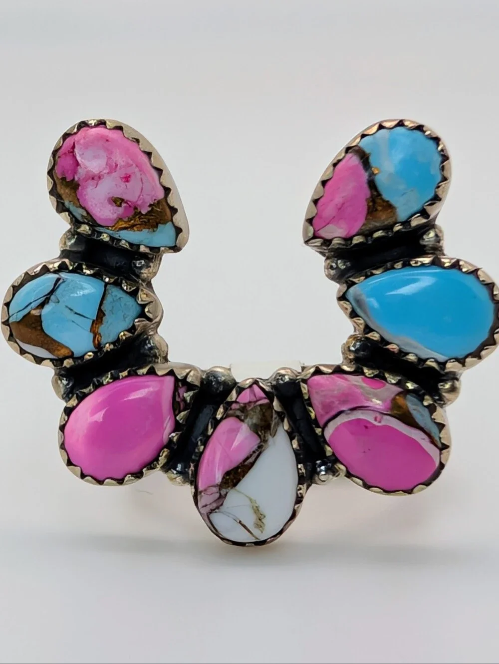Cotton Candy Turquoise S925 Sterling Silver Naja Adjustable Ring